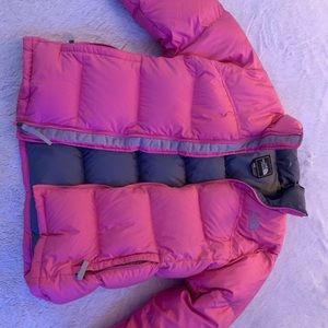 Hot pink north face puffer jacket